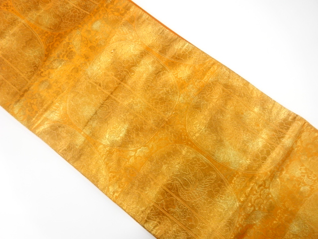 引箔　向かい鳥に花唐草模様織り出し　袋帯